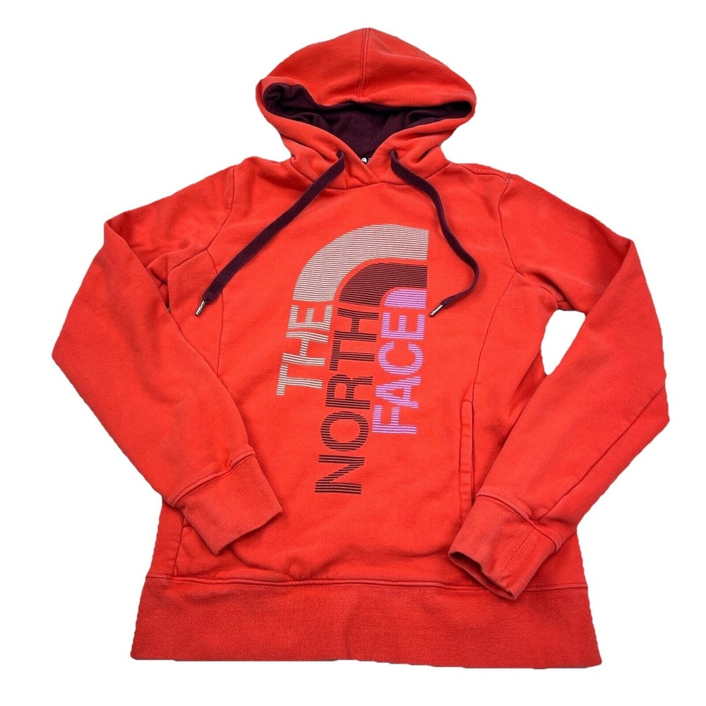 North Face Hoodie Women Small Red Sweatshirt Sweater Spell Out Logo Hike Ladies